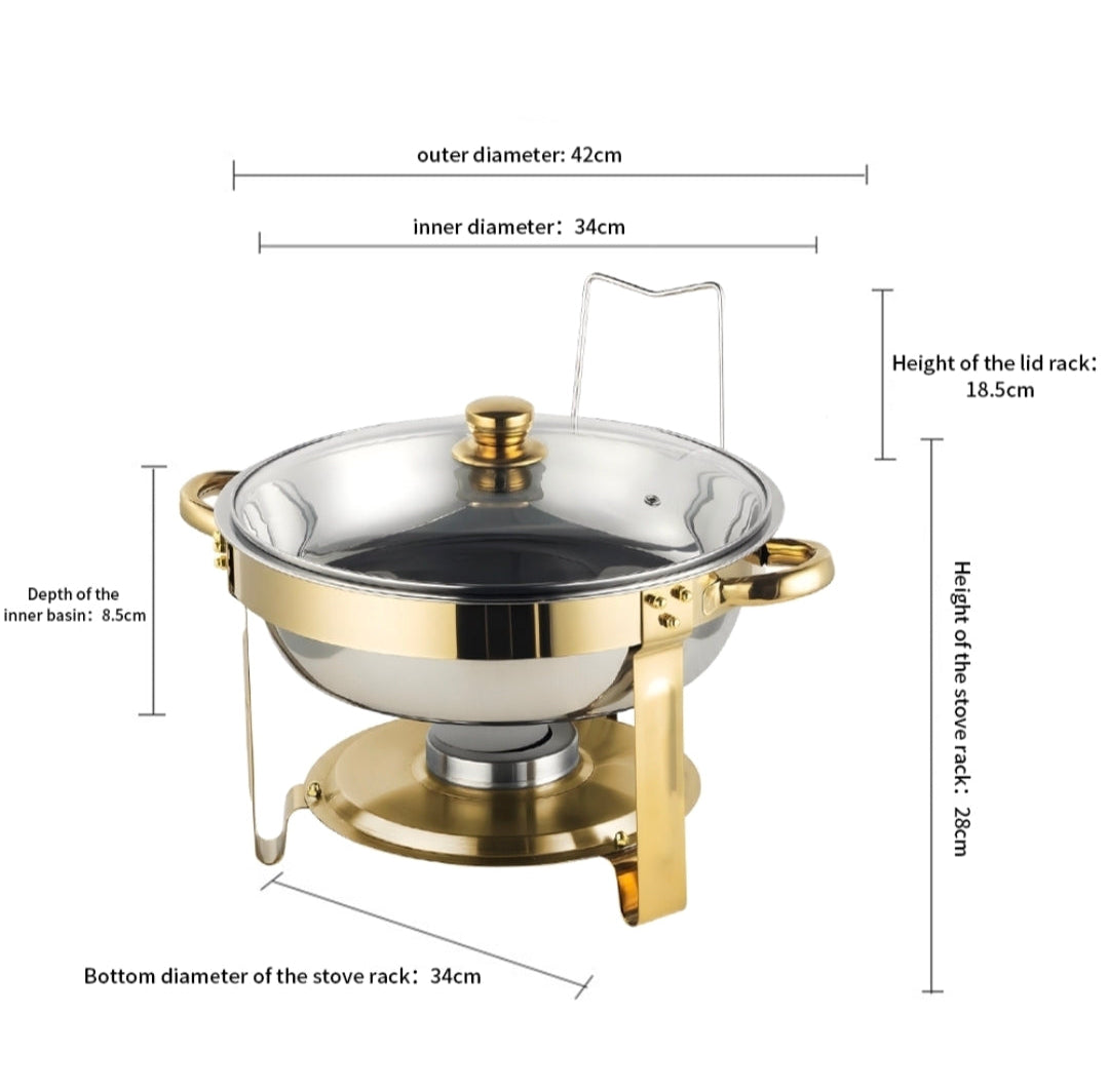 5L Stainless Steel Chafing Dish with Glass Lid | Gold & Silver Buffet Food Warmer
