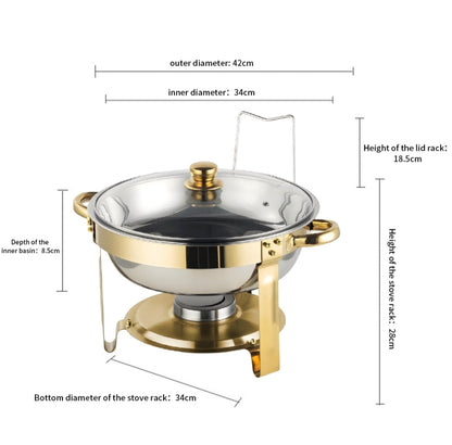 5L Stainless Steel Chafing Dish with Glass Lid | Gold & Silver Buffet Food Warmer