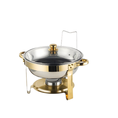 5L Stainless Steel Chafing Dish with Glass Lid | Gold & Silver Buffet Food Warmer