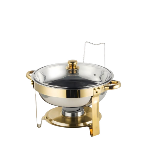 5L Stainless Steel Chafing Dish with Glass Lid | Gold & Silver Buffet Food Warmer