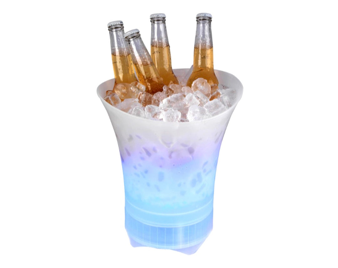 Gradient ice bucket with beer bottles on a white background