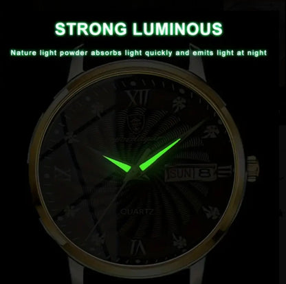 Men's Leather Strap Watch - 3ATM Water Resistant with Luminous Hands
