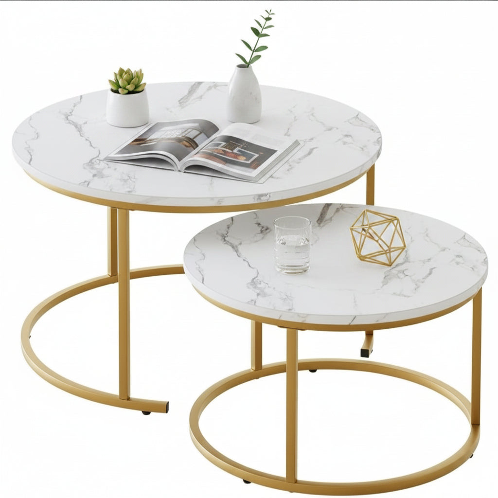 2-Piece Wood Top Coffee Table Set - Luxury Nesting Tables