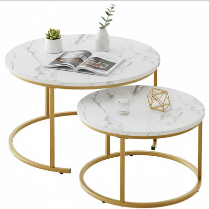 2-Piece Wood Top Coffee Table Set - Luxury Nesting Tables