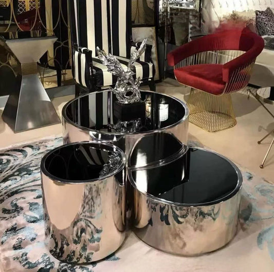Modern Cosmo  black and silver round table 