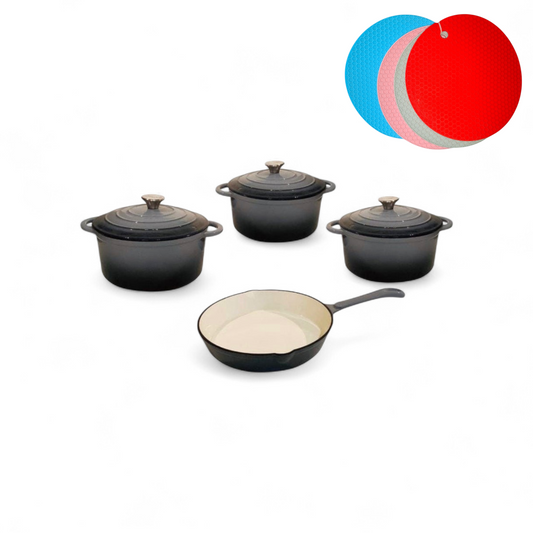 7-Piece Cast Iron Pot Set – Premium Non-Stick Cookware with Lids
