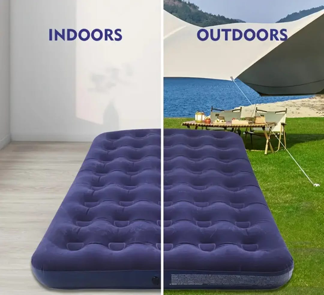 Inflatable Flocked Airbed – Soft Velvet Top, Durable PVC Base (Blue)