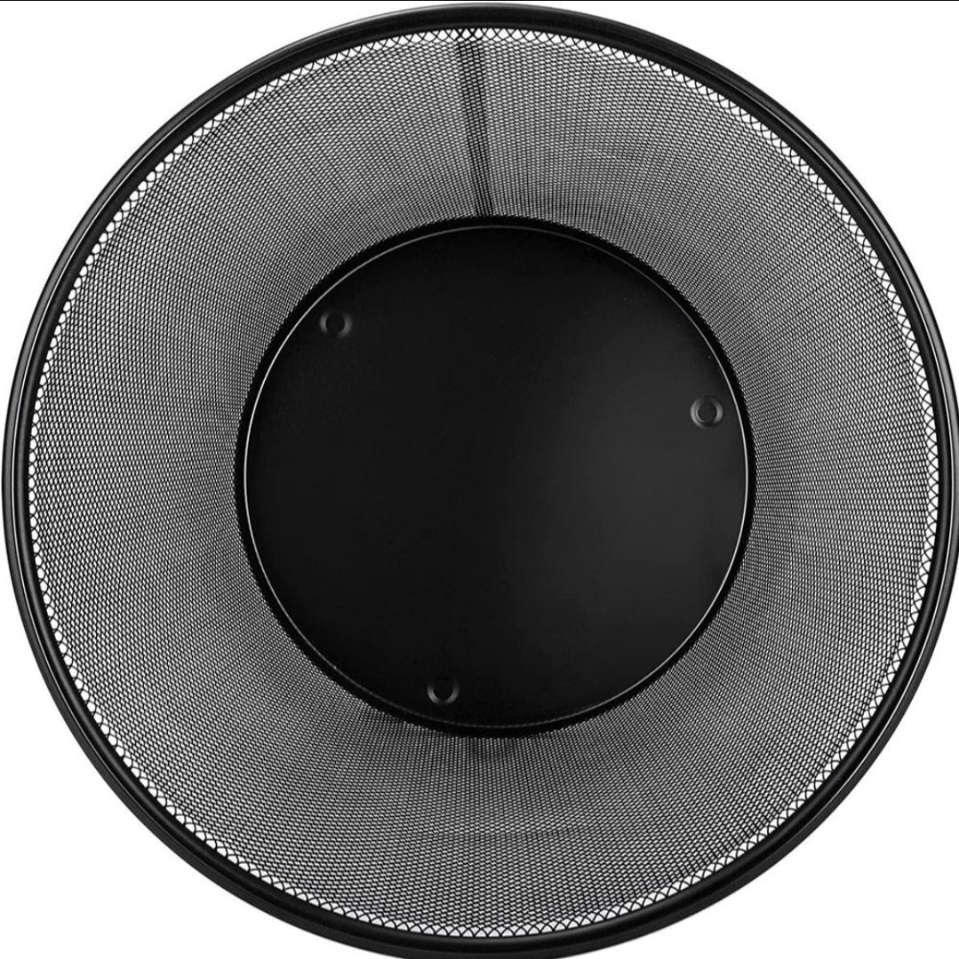 A circular black mesh screen or filter basket with a solid black center plate, shown against a plain white background.
