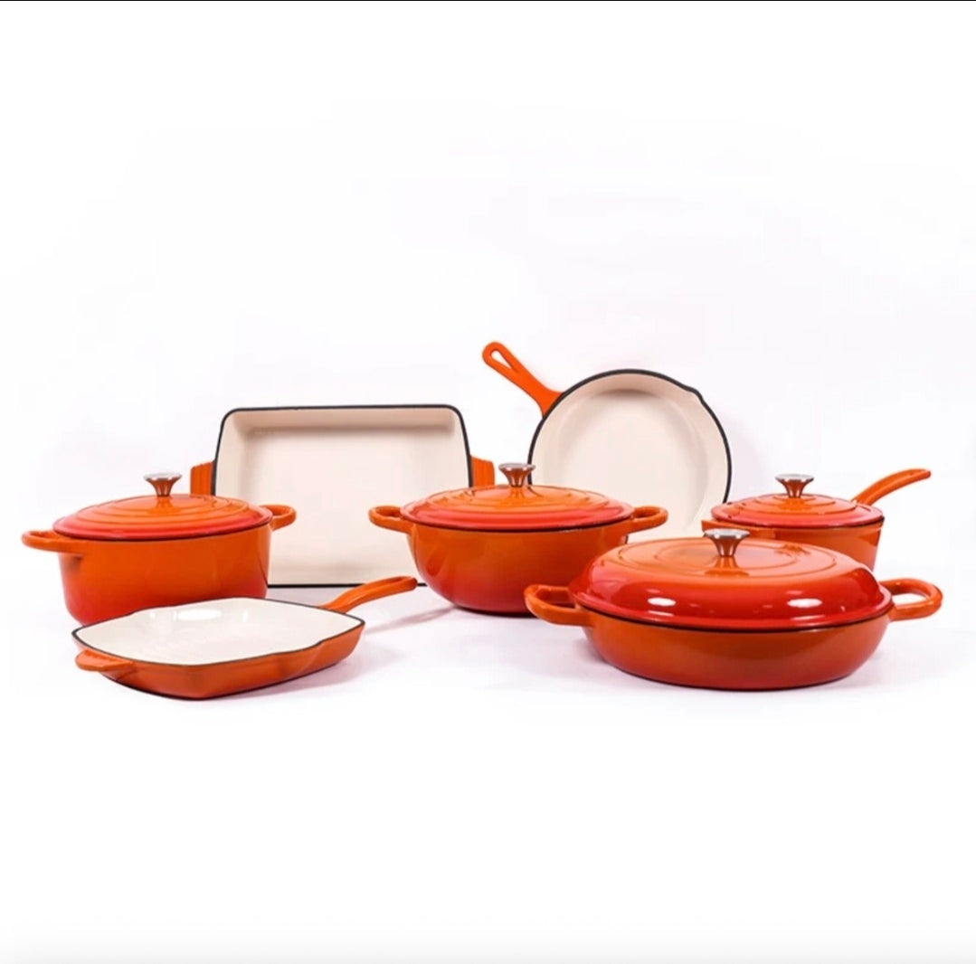 11-Piece Cast Iron Cookware Set – Pots, Pans & Lids