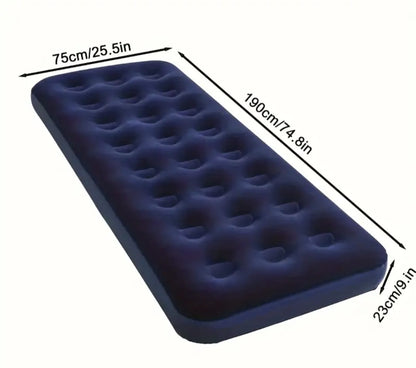 Inflatable Flocked Airbed – Soft Velvet Top, Durable PVC Base (Blue)