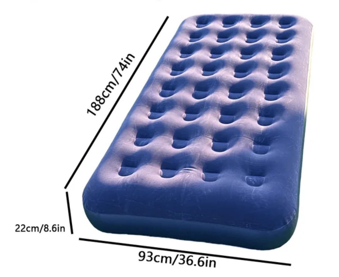 Inflatable Flocked Airbed – Soft Velvet Top, Durable PVC Base (Blue)