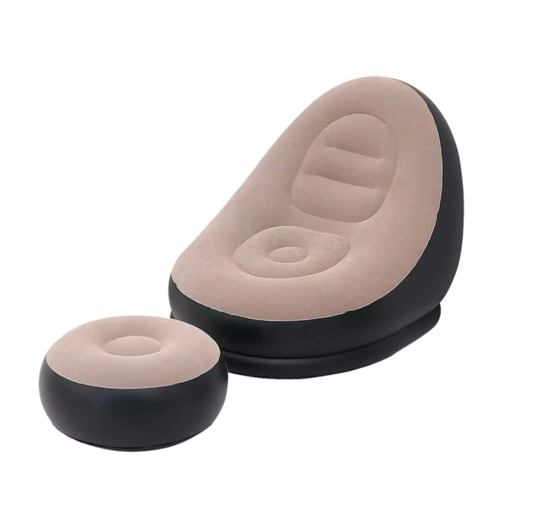 Inflatable chair and ottoman set on a white background
